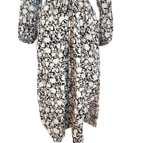 J. Crew Long Sleeve Floral Button-Down Midi Dress with Elastic Tie Waist in Blue - Picture 3 of 8